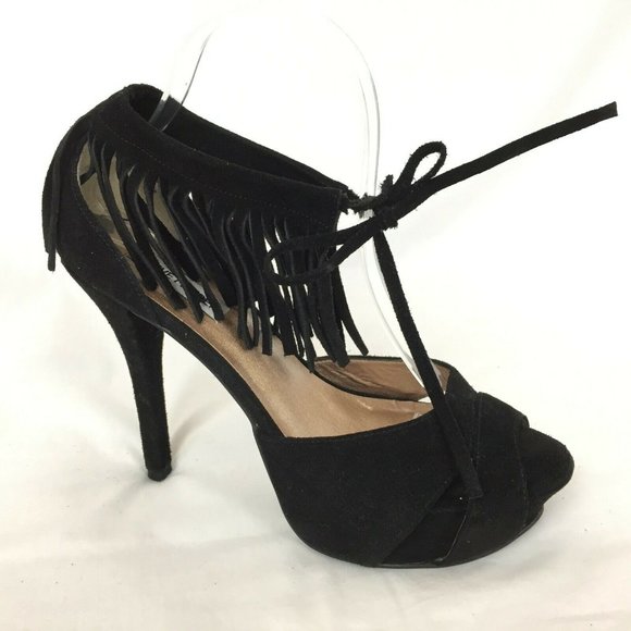 Steve Madden Shoes - Steve Madden Fringe Heels 8 M Black Suede Platform